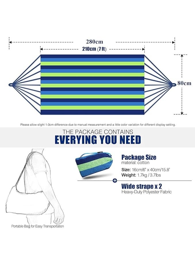 أرجوحة قماشية محمولة للتخييم في الهواء الطلق، مخططة وخفيفة الوزن للغاية، مناسبة للشاطئ، مزودة بحبل متين، طولها 270 سم، لون أزرق - Image 2